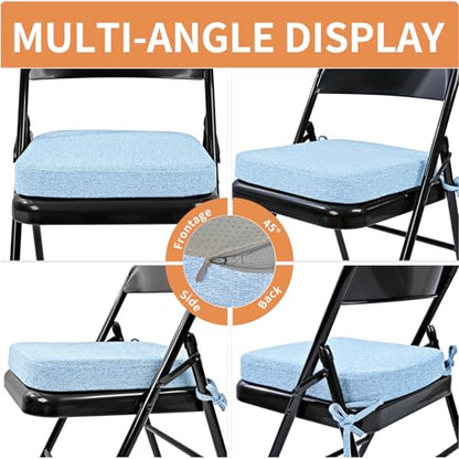 SINOSSO Memory Foam Chair Cushion for Folding Chair 1 Pcs, Thickened 2" Square Kitchen Chair Pad with Ties, Indoor Non-Slip Dining Chair Seat Cushion (1 Piece, Water Blue) - color: Water Blue