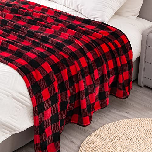 BEDELITE Plaid Fleece Twin Blanket, Red & Black Buffalo 60x80 Inches | 100% Polyester Microfibe, Soft Cozy, Lightweight Warm, Classic Buffalo Plaid, Room Decor, Machine Washable, for Couch Bed - color: Red/Black Plaid, size: Twin(60"x80")