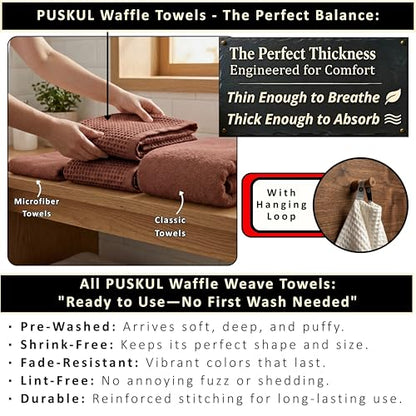 PÜSKÜL 2-Piece Natural 100% Turkish Cotton Waffle Bath Towels Extra-Large | Brick-Red, 32x63" Bath Sheet Towel, Light Soft Absorbent Quick-Dry Lint-Free Premium Honeycomb Weave Oeko-Tex Made in Turkiye - color: Brick