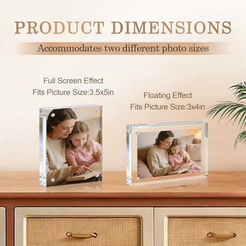 Acrylic Frame, 3.5x5 Picture Frame 1 Pack, 20MM Thicker Block, Double Sided Magnetic Clear Freestanding Photo Frame for Desk or Tabletop Display - size: 3.5x5" 1pack