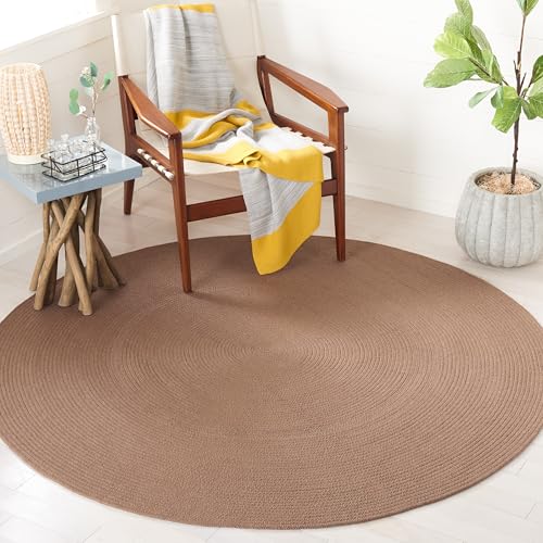 SAFAVIEH Braided Collection Area Rug - 4' Round, Brown, Handmade Country Farmhouse, Ideal for High Traffic Areas in Living Room, Bedroom (BRD402T) - color: Brown, size: 4' (Round)