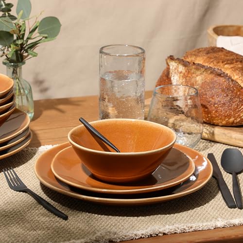 Two Time Oprah's Favorite Things Winner - Montecito Breeze 16 Piece (Service for 4) Double Plates and Bowls Stoneware Reactive Glaze Dinnerware Set - Terracotta Canyon - color: Terracotta Canyon
