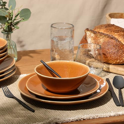 Two Time Oprah's Favorite Things Winner - Montecito Breeze 16 Piece (Service for 4) Double Plates and Bowls Stoneware Reactive Glaze Dinnerware Set - Terracotta Canyon - color: Terracotta Canyon