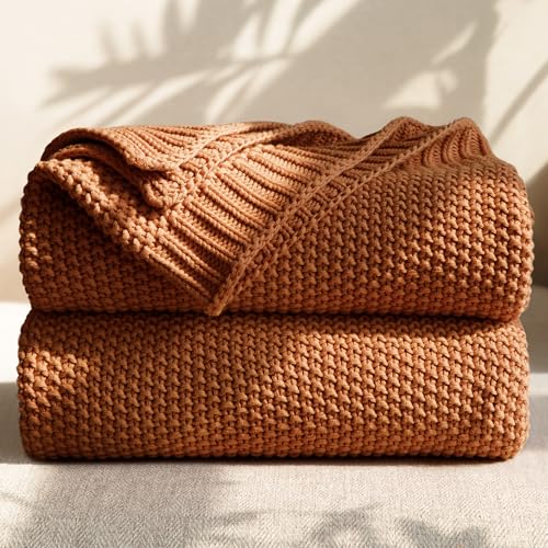 100% Cotton Cable Knit Throw Blanket, Lightweight Soft Knit Blanket for Sofa Couch Bed, Breathable All-Season Throw, Cozy Decorative Blanket, 50 x 60 Inch,Burnt Orange - color: Burnt Orange, size: Throw(50" X 60")