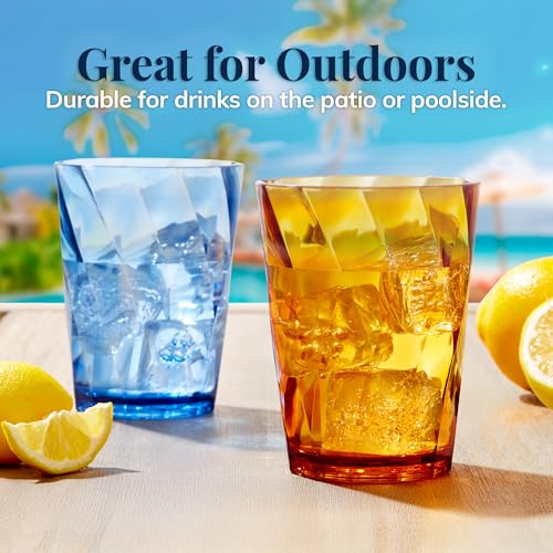 US Acrylic Optix Plastic Reusable Drinking Glasses (Set of 8) 14oz Rocks Cups in Jewel Tone Colors | BPA-Free Tumblers, Made in USA | Top-Rack Dishwasher Safe - size: 14 Ounces