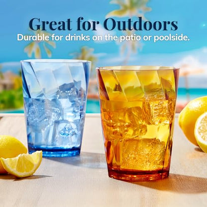 US Acrylic Optix Plastic Reusable Drinking Glasses (Set of 8) 14oz Rocks Cups in Jewel Tone Colors | BPA-Free Tumblers, Made in USA | Top-Rack Dishwasher Safe - size: 14 Ounces