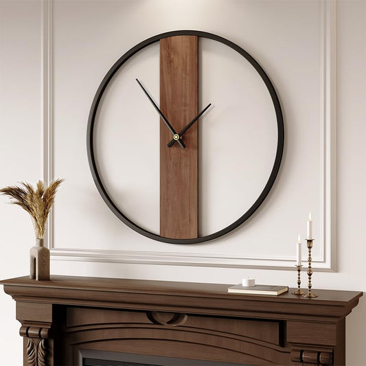 Large Wall Clock 30 Inch Modern Wall Clock for Living Room Decor, Silent Non-Ticking Battery Operated Rustic Big Clock with Walnut Dial, Decorative Minimalist Clock for Bedroom, Farmhouse, Office - color: Walnut Centerpiece, size: 30 Inch
