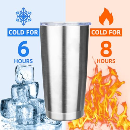 20oz Tumbler Insulated Tumbler with Sliding Lid,(Silver, 1pack | 304 Stainless Steel,Travel Coffee Tumbler,Double Wall Vacuum,Gifts for Christmas Women Men School Home Office