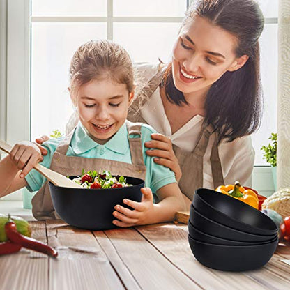 ECOWAY Bamboo Fiber Salad Bowl Set,Large Mixing Bowl with Natural Bamboo Lid and Utensils,4 Serving Bowls,Spoon,Fork and Fabric Bag for Salad,Soup,Vegetables,Pasta and Fruits(Black,9.8inches) - color: Black with serving bowls