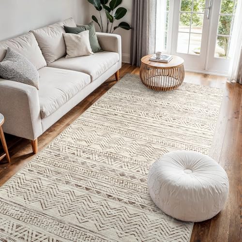 Ksrau 4x8 Runner Rug Washable Moroccan: Non Slip Hallway Floor Mat Beige | Modern Soft Wide Kitchen Mat Low Pile Thin Carpet Runner for Entryway Bedroom Bathroom Living Room Indoor Home Office Decor - color: Beige, size: 4' x 8'
