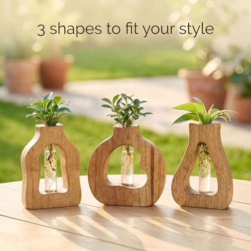 Plant Propagation Station with Glass Test Tube Vases, Wooden Stand Planter Terrariums for Hydroponic Plant Cuttings, Home Office Desktop Decor, Gift for Plant Lovers - size: 4.7"x6.4"