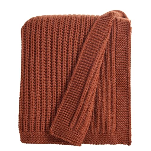 Chunky Knit Rust Orange Throw Blanket 50"x60" for Couch | Soft Cozy Lightweight Ribbed Fisherman-Knit Blanket,All-Season Warmth Cute Decorative Throw for Sofa Bed Living Room - color: Rust Orange, size: 50"x 60"