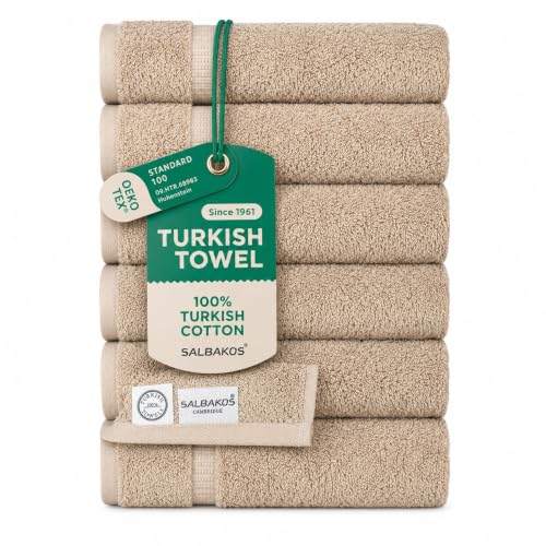 SALBAKOS 6-Piece 100% Turkish Cotton Hand Towels, 16x30 inch, Taupe | Large Size Thick Super Soft Highly Absorbent, Versatile Hair Face & Hand Drying Towel, Premium Hotel Quality Made in Turkey - color: Taupe, size: 6 Hand Towels
