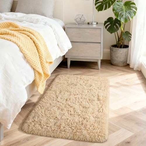 Modern Soft Fluffy Small Shaggy Rug for Bedroom Livingroom, Soft Non-Slip Kids Room Entryway Throw Rugs, Plush Furry Fur Area Rugs Comfy Nursery Accent Floor Carpet 2x3 Feet, Beige - color: Light Tan, size: 2' x 3' (Rectangular)