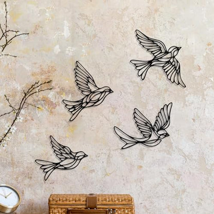 Hnatzu Black Sparrow Metal Bird Wall Art, Set of 4 Flying Birds for Indoor and Garden, Living Room & Kitchen Decor