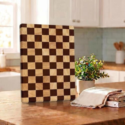 Checkered Cutting Board for Kitchen, 16"L x 11"W x 1"Th – Wooden Chopping, Cheese & Charcuterie Board in Acacia Wood, Butcher Block Serving Tray for Meat, Fruit, Bread & Vegetables | 16" x 11" x 1" Thick | Acacia & Rubber Wood | Cheese & Charcuterie Board