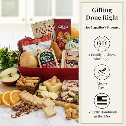 Capalbo's Fruit and Cheese Gift Basket Deluxe | Cheese and Fruit Gift Baskets w/Cheddar & Cranberry Cheeses, Fresh Fruits, Crackers & More | Gift-Ready Packaging w/Personalized Message