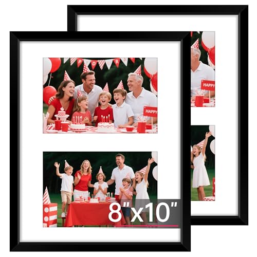 8x10 Picture Frames Collage Wall Decor, Display 2 Pcs 4x6 Photos with Mat or 1 Pack 8x10 Picture without Mat, 4x6 Photo Frames Collage for Tabletop or Wall Display, 2 Pack - color: Black, size: 8"×10" -2H