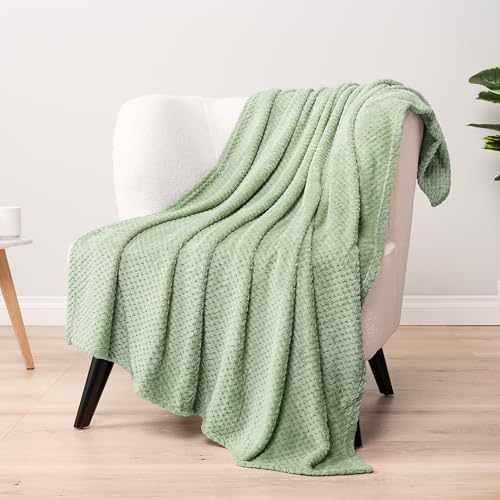 PAVILIA Fleece Throw Blanket for Couch Sofa Bed, Light Sage Green 50x60 | 280 GSM Soft Fuzzy Waffle Textured Jacquard Microfiber, Warm Lightweight Fade-Resistant Decorative Decor, All Season Gift - color: Sage Green, size: 50 X 60 Inches - Throw