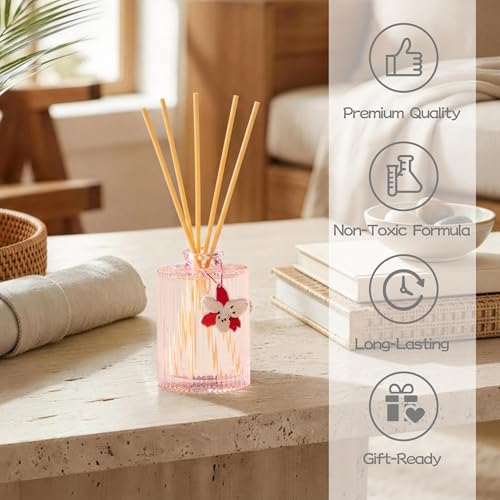 Reed Diffuser, Peony Blossom Scent Oil Diffuser, 6.09 fl oz | 8 Reeds, Long-Lasting Home Fragrance, Bathroom Bedroom Shelf Decor & Gifts - color: Pink(peony Blossom)