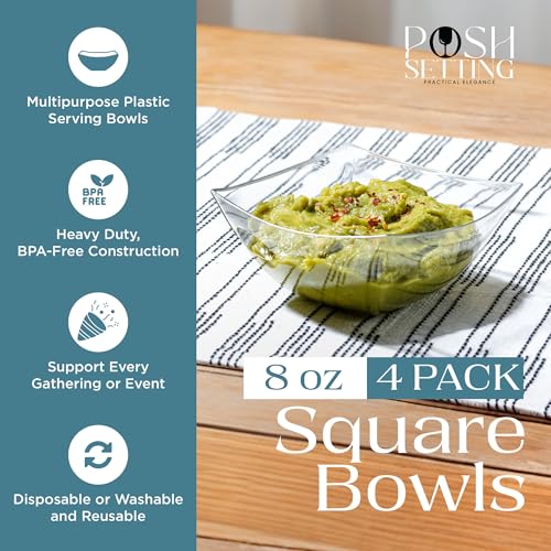 4 Pack Disposable Clear Plastic Party Bowls, Square Serving Bowls 8oz | Square Design. Disposable Party Tableware. Salad, Fruit & Candy Use. Candy Buffet Containers. Clear Plastic. - color: Clear, size: 8 OUNCE