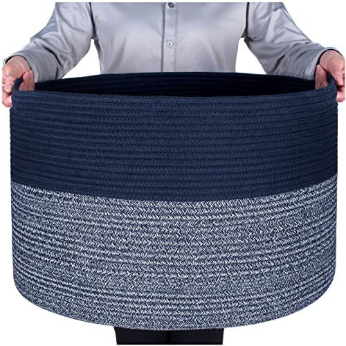 Extra Large 22 x 14 Inches Blanket Storage Basket, Laundry Basket, Decorative Woven Cotton Rope Baskets for Blanket Storage Living Room, Dog Toy Storage Basket Bin, Navy Blue - color: Navy Blue