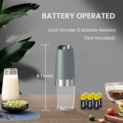 Battery Operated Salt And Pepper Grinder Set 2 Pack (LightGrey) | Gravity-Activated Automatic Grinder With Led Light & Adjustable Coarseness, Each Uses 6 Aaa Batteries,Kitchen Daily Seasoning - color: Battery/2pcs/LightGrey