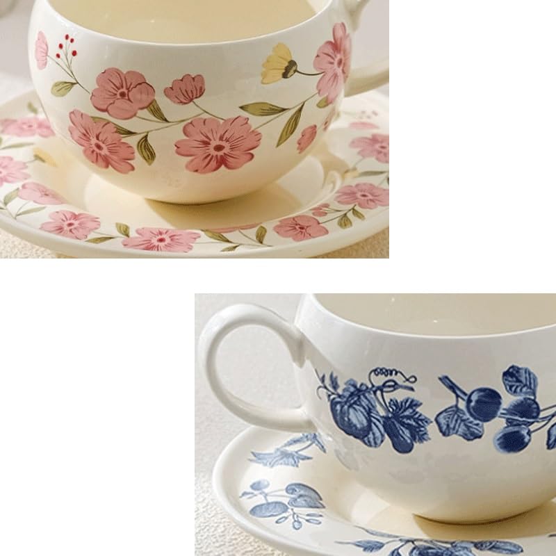 Country Plant Flower Ceramic Tea Cup Saucer Set as Afternoon Gift - color: Style4