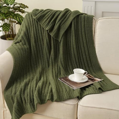 BATTILO Olive Green Throw Blankets for Couch, Fluffy Soft Plush Knit Throw Blankets, Cozy Warm Lightweight Green Blanket for Bed, Sofa, Travel, 50"x60" - color: Olive Green