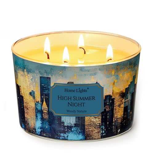 HomeLights High Summer Night Scented Candles | 18oz Soy Candles Industrial Chic 4-Wick Large Candle Jars | Ideal Candle Gifts for Events, Home Decor Stress, Relief & Relaxation - color: High Summer Night, size: 18oz 4-wick