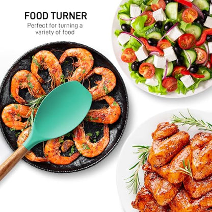 Zulay Kitchen 5 Piece Silicone Utensil Set | Non-Stick Silicone Cooking Utensils Set with Acacia Wood Handles - 464°F Heat Resistance Kitchen Utensils Set - Mint - color: Mint, size: 5-Piece Set