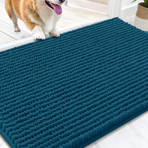 OLANLY Dog Door Mat for Muddy Paws 30x20, Extra Absorbent Chenille Mud Mat | Atlantic Blue, Absorbs Moisture and Dirt, Non-Slip Machine Washable Doormat, Quick-Drying Indoor Entryway Floor Mat for Dogs - color: Atlantic Blue, size: 30" X 20"