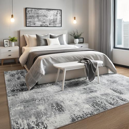 Kelarea Washable Area Rug 4x6, Non-Slip Low Pile Abstract Grey | Water & Stain Resistant, Pet Friendly, Easy Clean, Ultra Soft, for Living Room, Bedroom, Nursery, Ofiice - color: Light Grey, size: 4' x 6' (Rectangular)
