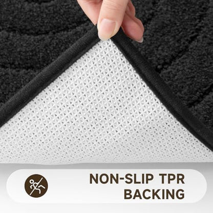 Pauwer Bathroom Rugs Sets 5 Piece, Absorbent Non Slip Bath Mat Set, Black | Machine Washable, Microfiber Plush, Quick Dry Runner, U Shaped Contour Toilet Rugs, Shower Mats and Toilet Lid Cover - color: Black