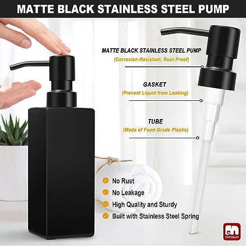 GMISUN Kitchen Soap Dispenser Set, Hand and Dish Soap Dispensers Set, Black Liquid Soap Dispenser with Tray, Refillable Dish Dispensers for Kitchen, Glass Soap Bottles with Stainless Steel Pump - color: Black Bottle + Black Pump + Black Tray