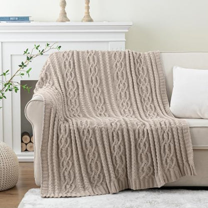 Battilo Light Grey Throw Blanket for Couch, Woven Chenille Knit Throw Blanket Versatile for Chair, 51 x 67 Inch Super Soft Warm Decorative Blanket for Bed, Sofa and Living Room | Cable Knit Throw Blanket, Soft Cozy Woven Chenille Throw Blanket for Bed, So