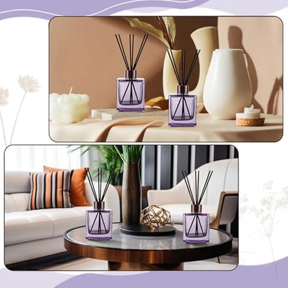 6 Pack Perfume Reed Diffuser Bottle,Empty Square Essential Oil Bottles Glass Jar with Black Sticks for DIY Fragrance Replacement Diffuser Sets (200ml/6.8 oz, Purple Color) - color: Purple ( 6.8 Oz )