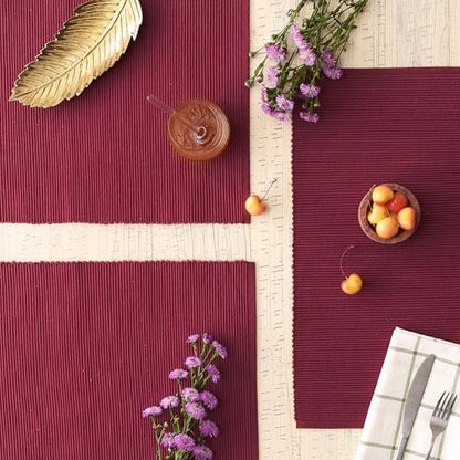 DII Basic Everyday Ribbed Tabletop 100% Cotton, Placemat Set, 13x19, Barn Red, 6 Piece - color: Barn Red, size: 13x19"