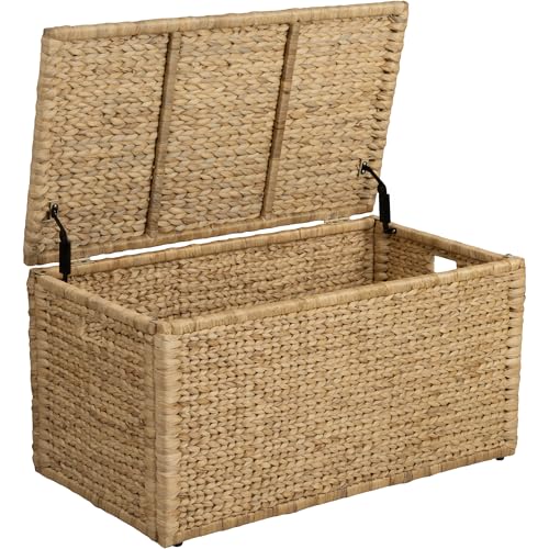 Water Hyacinth Blanket Storage Trunk, Natural, 36 x 20 x 18.5 | Metal Frame, 2 Safety Hinges, Wicker Decorative Storage Chest, Living Room Organization - color: Natural (Hyacinth), size: 36" x 20"