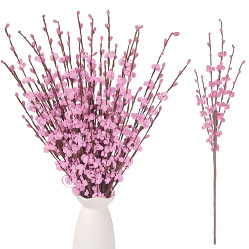 10Pcs Deep Pink Artificial Jasmine Flowers Stem for Vase DIY Wreath Decor | 17.5" Faux Jasmine Flower Bouquet Pussy Willow Branches Vase Filler Spring Home Wedding Table Centerpieces Decor - color: Macaron Pink, size: 10pcs-17.5''