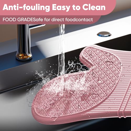Silicone Oven Mitts, Heat Resistant Oven Gloves with Quilted Liner, Waterproof & Non-Slip Kitchen Mittens for Baking Cooking BBQ, 500°F, 12.5"-Rose Pink - color: Rose Pink