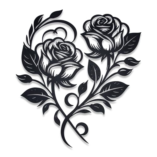 zepongLN Metal Rose Heart Wall Decor, Black, 12x10 Inches | Floral Wall Sculpture, Elegant Metal Flower Design, For Living Room, Bedroom, Dining Room