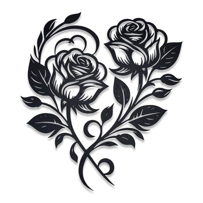 zepongLN Metal Rose Heart Wall Decor, Black, 12x10 Inches | Floral Wall Sculpture, Elegant Metal Flower Design, For Living Room, Bedroom, Dining Room