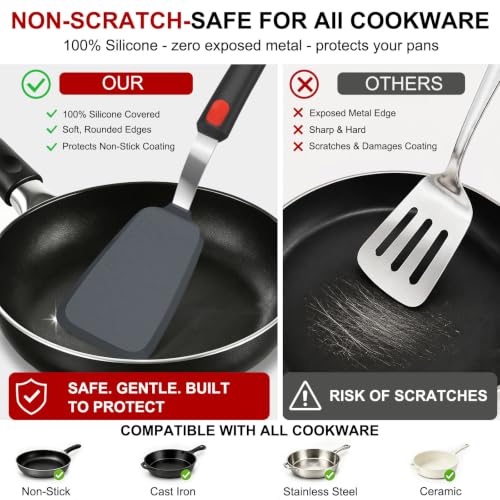Beijiyi 4-Piece Silicone Spatula Turner and Tongs Set, 600°F Heat Resistant | BPA Free, Nonstick Cookware & Ceramic Pan Safe, Flexible for Cooking, Flipping, Non-Toxic Kitchen Utensils, Dishwasher Safe