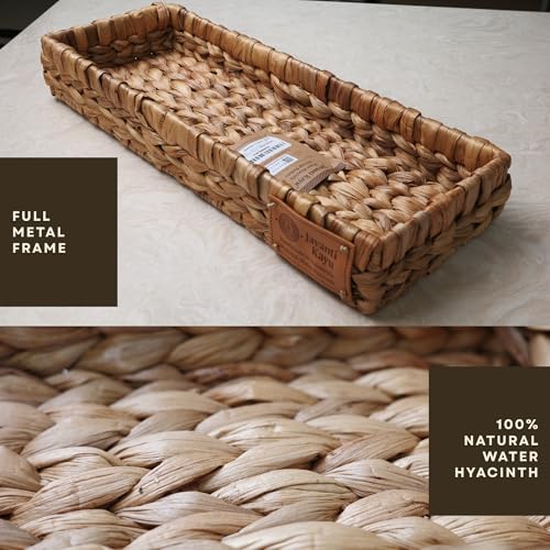 Handmade Water Hyacinth Wicker Storage Basket – Rectangle Organizer Bin for Shelves, Blanket, Bathroom, Closet, Toilet Tank – Decorative & Durable (1, 17.5"x6.7"x2.5") - size: Tray: 17.5x6.5x2.5"