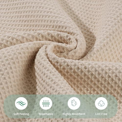MICROFI Waffle Weave Bath Towel Set, Microfiber, 4 Pieces (Body/Hair/Hand/Face), Quick Dry, Lightweight, Super Absorbent, Lint Free, 380 GSM (Champagne) - color: Champagne