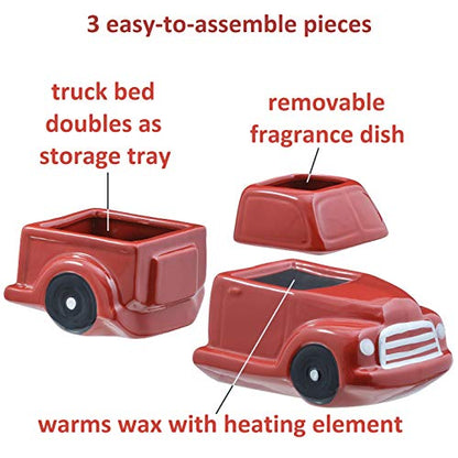 Ceramic Candle Wax Warmer, Vintage Red Truck with Safety Timer | Automatic Plug in Fragrance Warmer for Scented Wax Melts, Cubes, Tarts | Retro Farmhouse Air Freshener Set