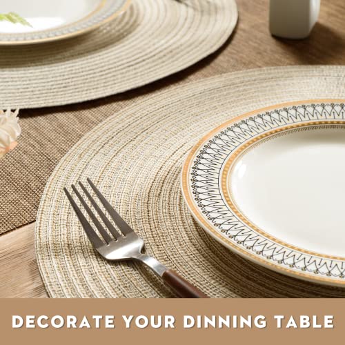 FunWheat Round Braided Placemats Set of 4 Place mats for Dining Tables Woven Heat Resistant Table Mats 15 inch (E Beige, 4pcs) - color: Multi Beige, size: 4pcs