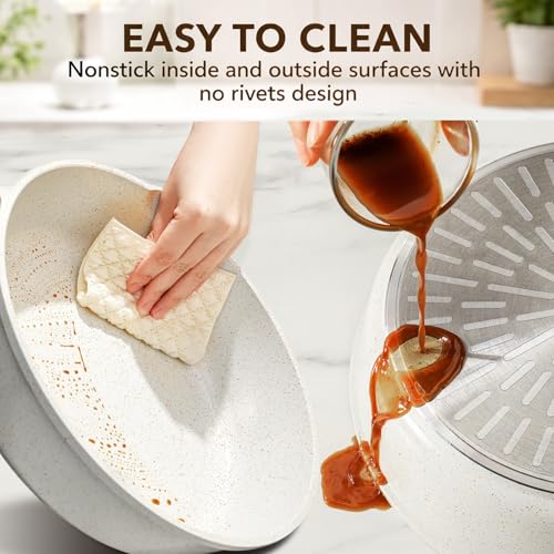 SENSARTE Nonstick Ceramic Cookware Set, 13-pcs Non-toxic Pots and Pans Set | Healthy Kitchen Cooking Set with Stay-Cool Handles, Silicone Tools and Pot Protectors, PFAS Free - color: White
