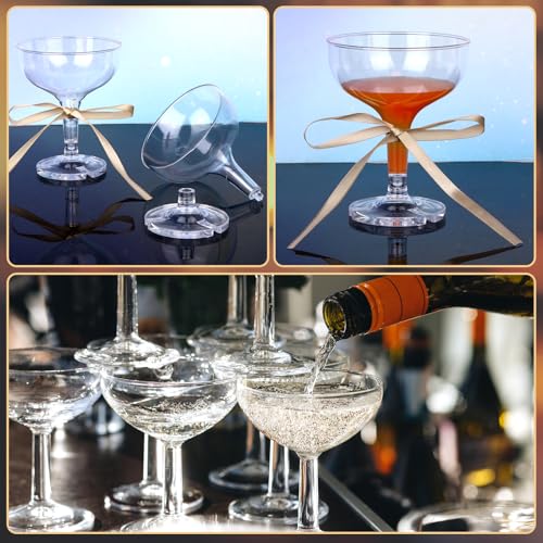 50 Sets Martini Glasses 5 oz Champagne Coupe Glasses 5 oz with Brown Bow | Plastic Champagne Tower Cups Cocktail Glasswares Bulk for A Tini Bit Older Wedding Bar Bachelorette Birthday Party Supplies - color: Brown